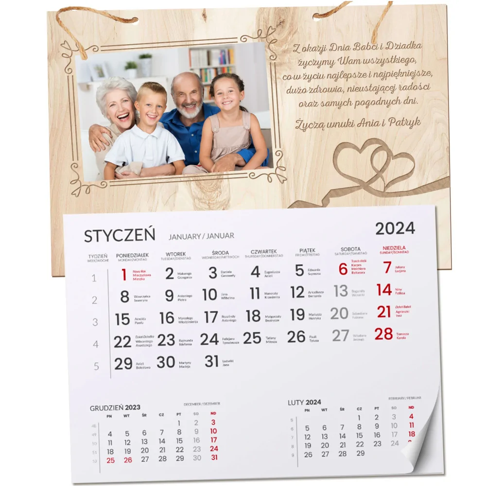 Kalendarz ścienny 2024 Na Dzień Babci I Dziadka Prezent Grawerowany Y3