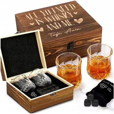 Skrzynka Kamienie Whisky Z Szklankami Prezent Walentynki Dla Chłopaka Y4