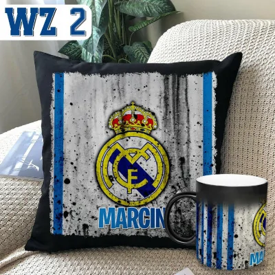 Zestaw Magiczny Kubek Czarna Poduszka Real Madryt Madrid Na Prezent Imię Y4