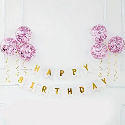 Girlanda Baner Happy Birthday Urodziny Biały Papier