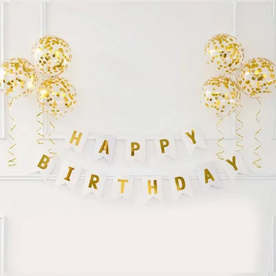Girlanda Baner Happy Birthday Urodziny Biały Papier
