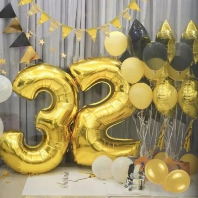 Złoty Duży Foliowy Balon Na Urodziny Cyfra 4