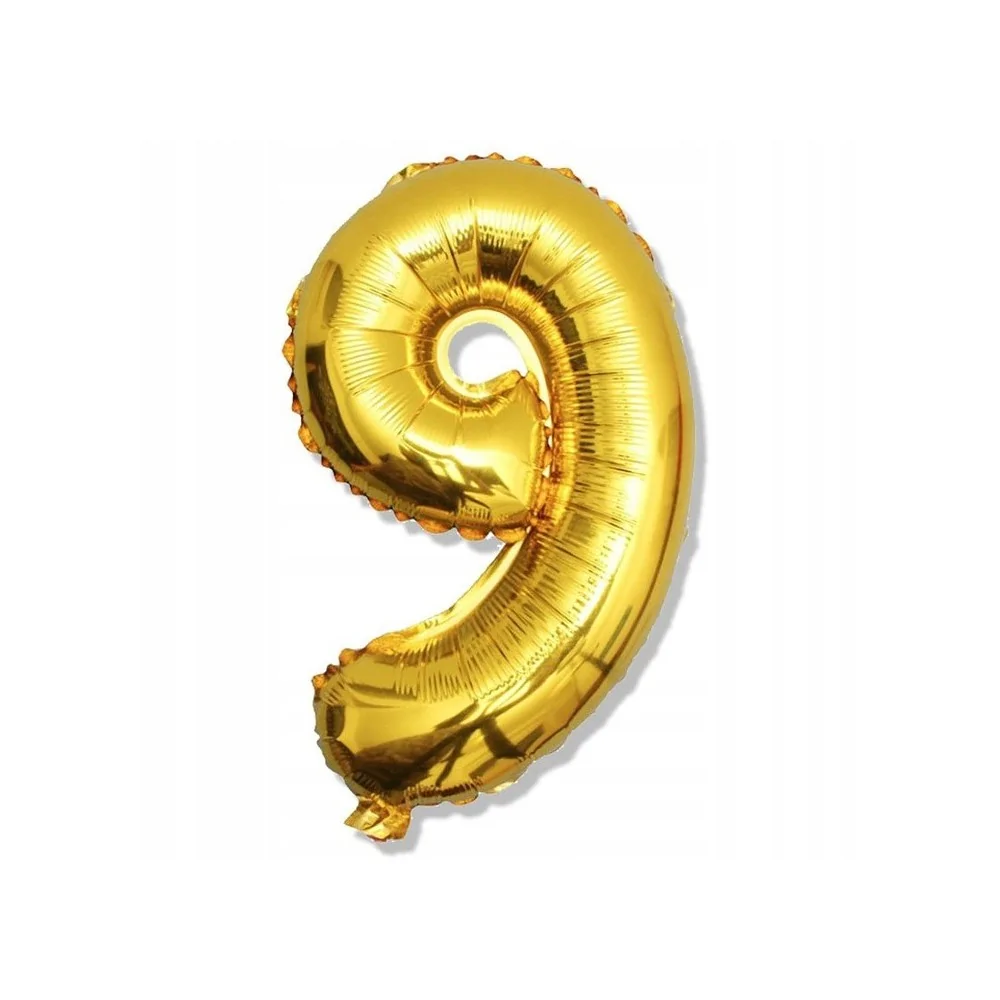 Złoty Duży Foliowy Balon Na Urodziny Cyfra 9