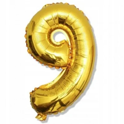 Złoty Duży Foliowy Balon Na Urodziny Cyfra 9