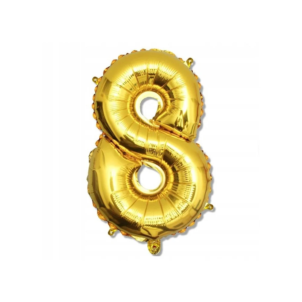 Złoty Duży Foliowy Balon Na Urodziny Cyfra 8