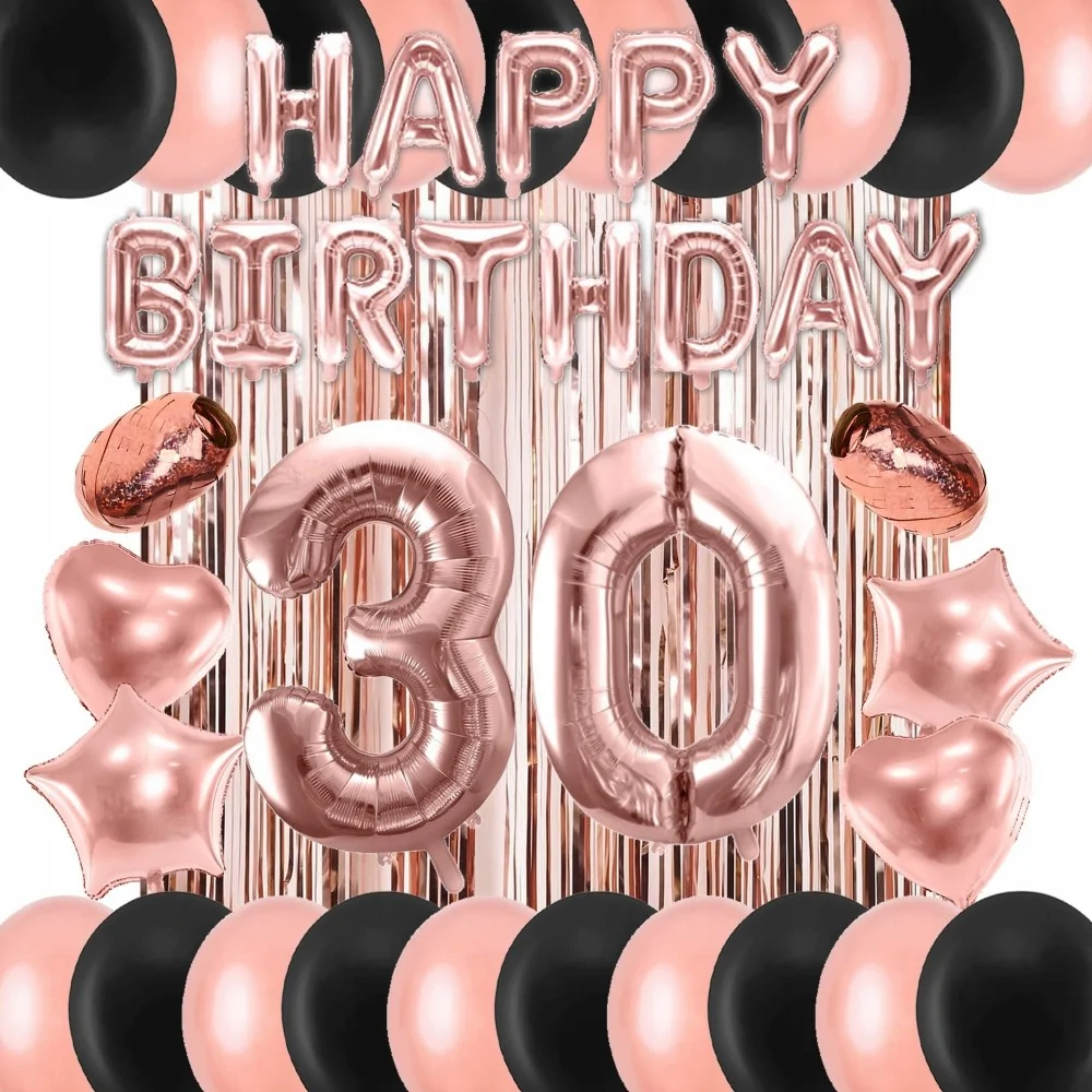 Zestaw Balony Rose Gold 30 Urodziny Kurtyna Napis