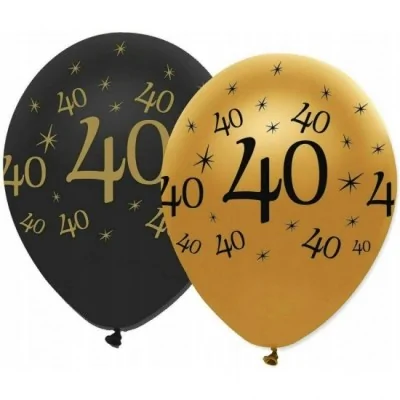 Zestaw 10 balonów żółte czarne 40 urodziny nadruk