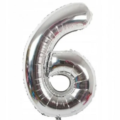 Srebrny Duży Foliowy Balon Na Urodziny Cyfra 6