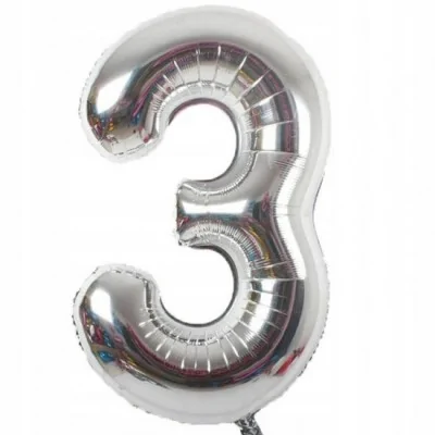 Srebrny Duży Foliowy Balon Na Urodziny Cyfra 3