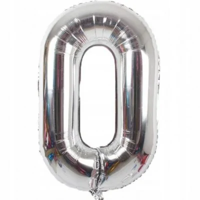 Srebrny Duży Foliowy Balon Na Urodziny Cyfra 0