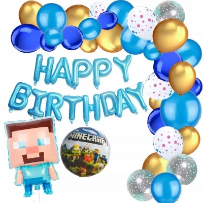 Zestaw Balonów Urodzinowy Minecraft Urodziny Dekor