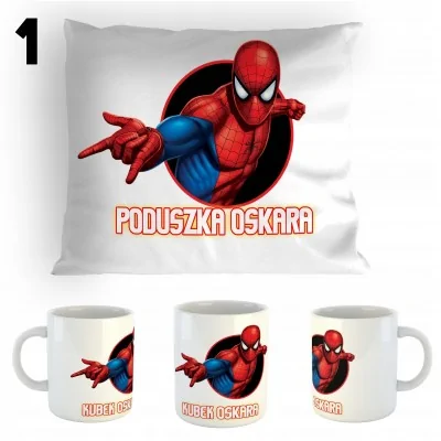Zestaw Poduszka + Kubek Spiderman + Imię Prezent
