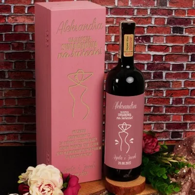 Zestaw świadkowej Różowa Skrzynka Etykieta Wino