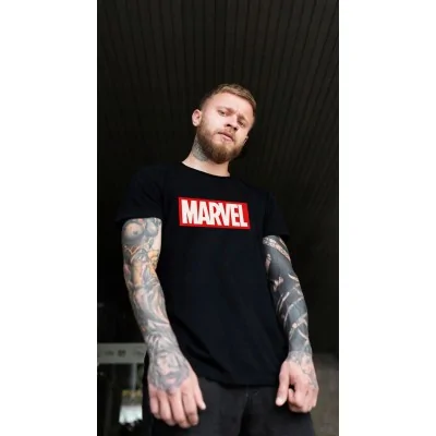 Czarna Koszulka Męska Z Nadrukiem Marvel Avengers