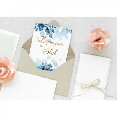Zaproszenie ślubne Niebieski Kwiat A5 +koperta