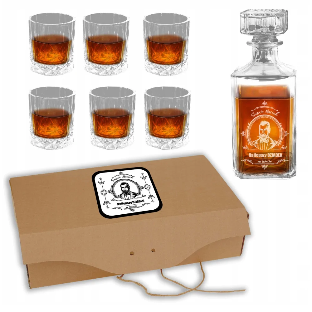 Box Dla Dziadka 6szklanek+karafka Do Whisky+logo