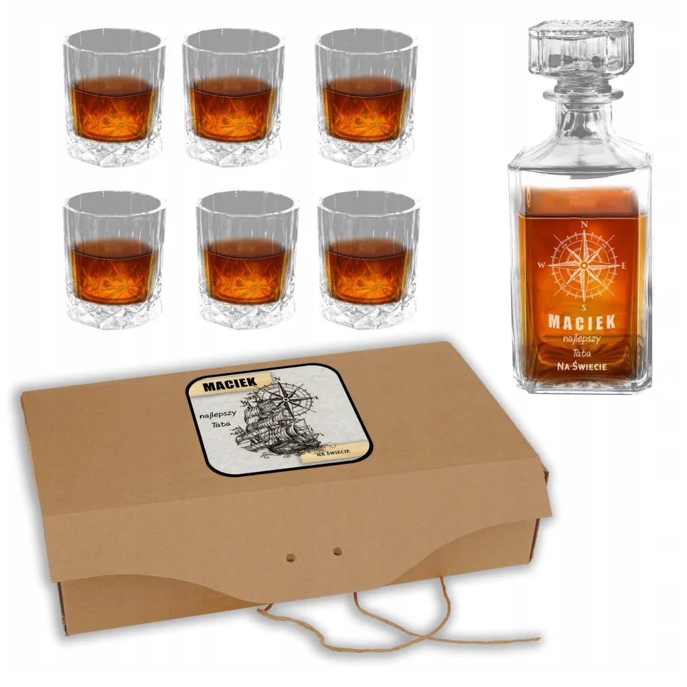Box Dla Taty 6szklanek +karafka Do Whisky +logo