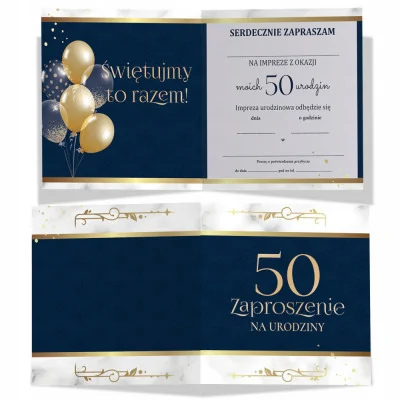 Zaproszenie Na Urodziny 50 Niebiesko Złote