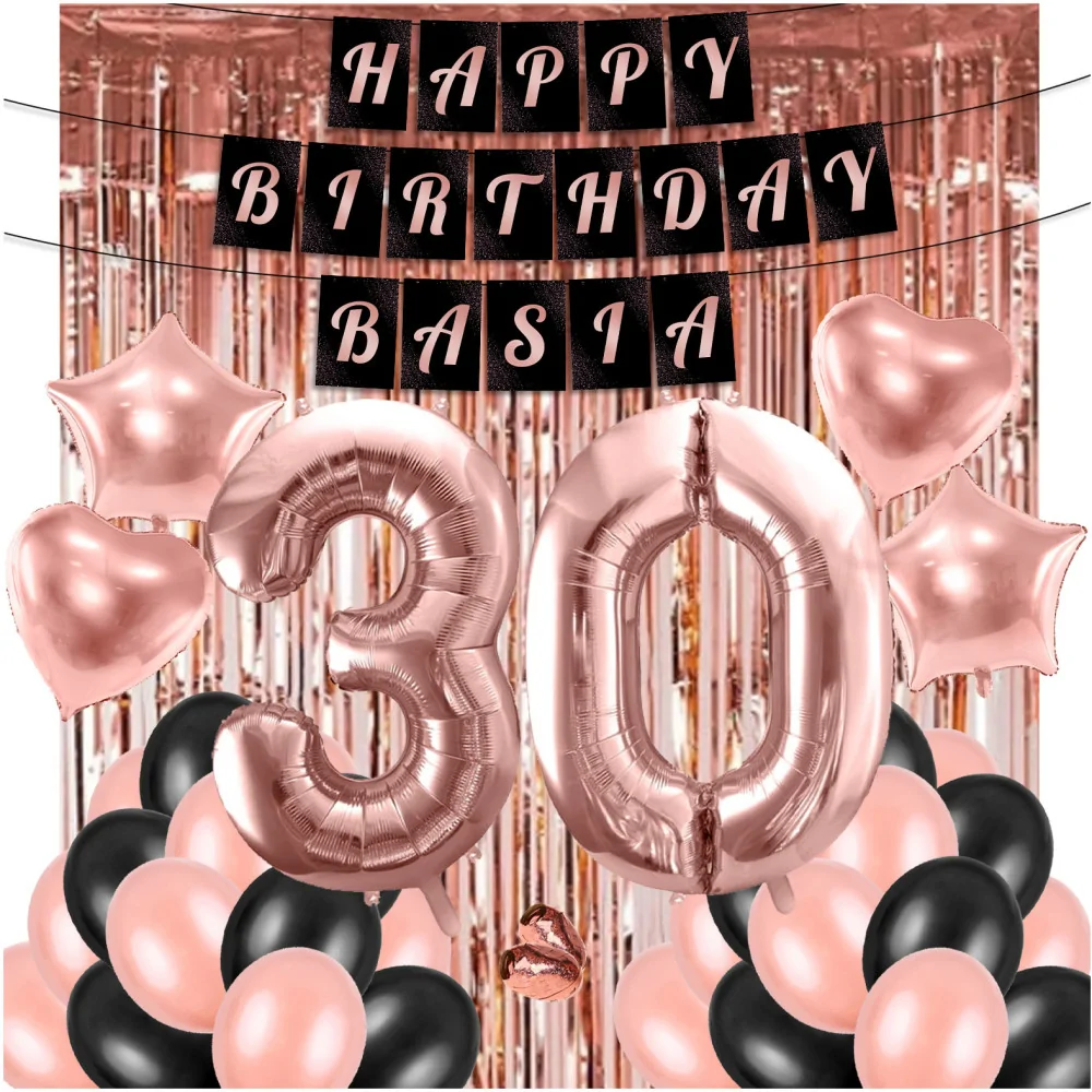 Zestaw Balony 30 Rose Gold Baner Imię Urodziny Z2