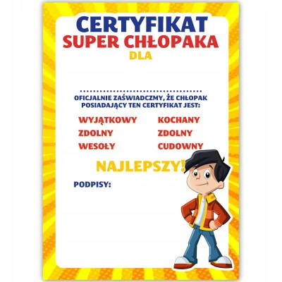 Certyfikat Super Chłopaka Dzień Chłopaka A4 2 Y3