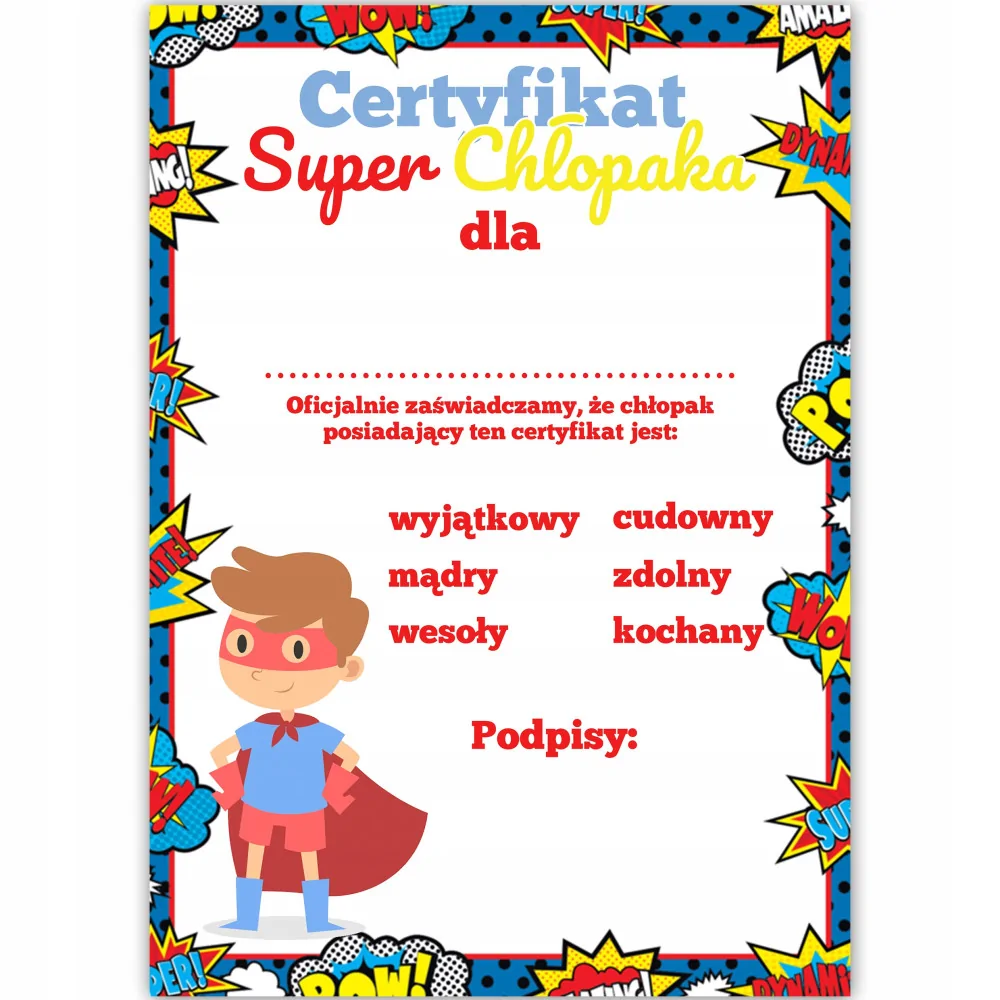 Certyfikat Super Chłopaka Dzień Chłopaka A4 1