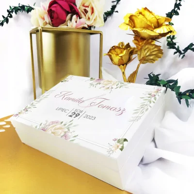 Pudełko Na Obrączki Białe ślub Mech Różowe Z2