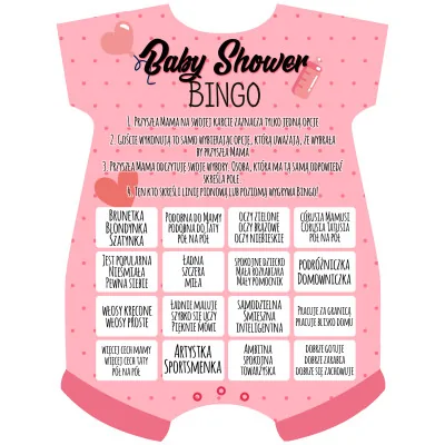 Gra Bingo Baby Shower Dziewczyna Chłopak Zabawa Y3