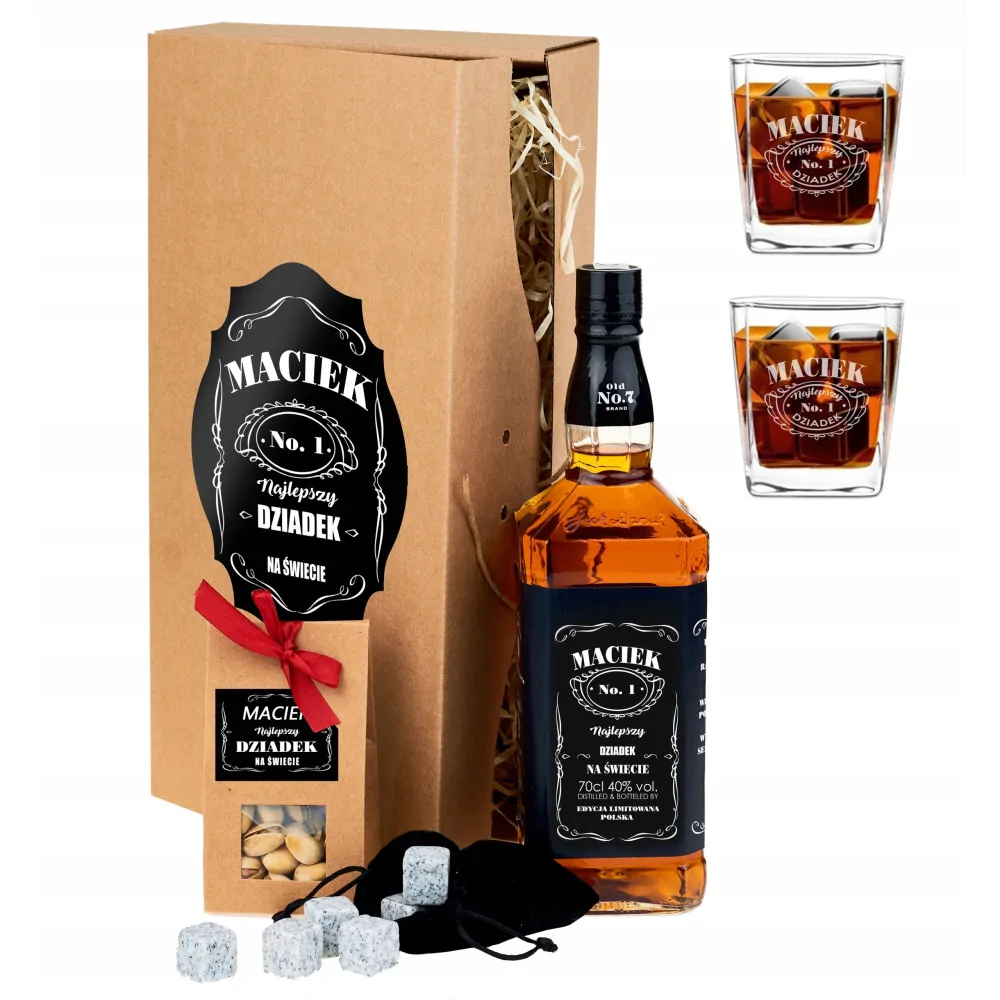 Dla Dziadka Szklanki Whisky Logo Etykieta Box