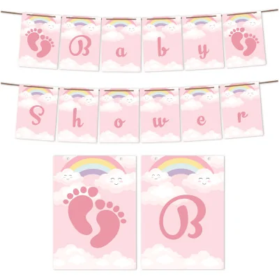 Girlanda Baner Baby Shower Tęcza Róż + Sznurek Z2