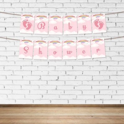 Girlanda Baner Baby Shower Tęcza Róż + Sznurek Z2