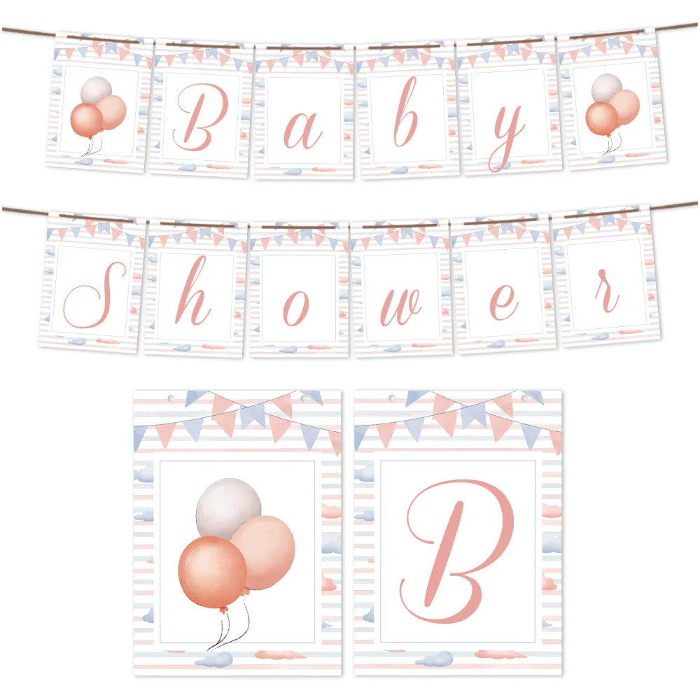 Girlanda Baner Baby Shower Róż Nieb + Sznurek Z2