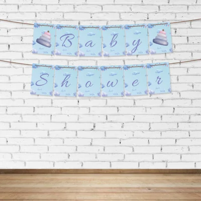 Girlanda Baner Baby Shower Niebieskie + Sznurek Z2