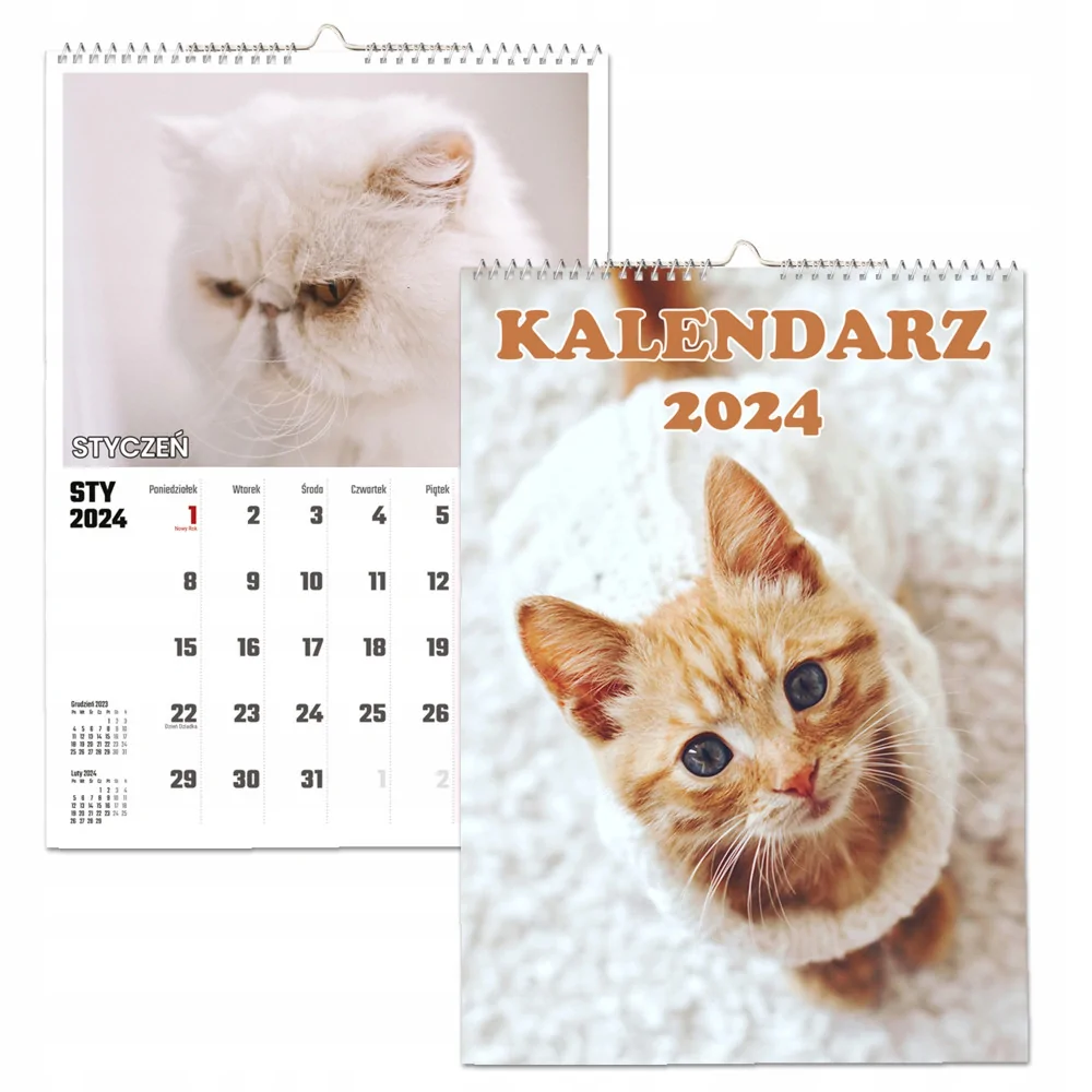 Kalendarz ścienny Na Rok 2024 Koty Kotki Wieloplanszowy A3