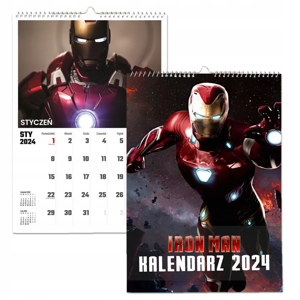Kalendarz ścienny Na Rok 2024 Iron Man Wieloplanszowy A3