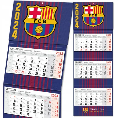 Kalendarz ścienny Trójdzielny Na Nowy Rok 2024 Fc Barcelona Prezent Y4