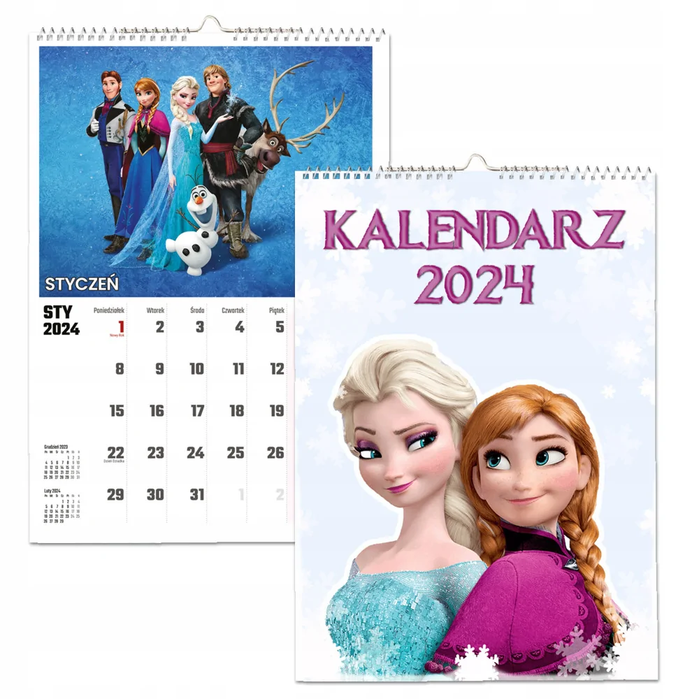 Kalendarz ścienny Na Rok 2024 Frozen Kraina Lodu Wieloplanszowy A3
