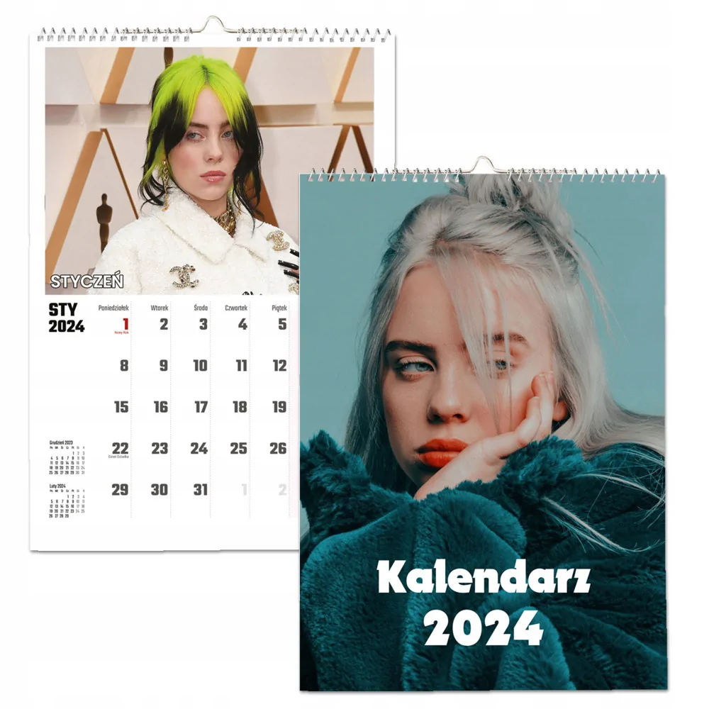 Kalendarz ścienny Na Rok 2024 Billie Eilish Prezent Wieloplanszowy A3