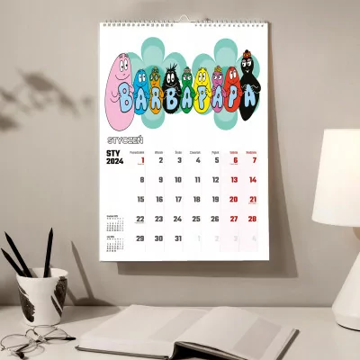 Kalendarz ścienny Na Rok 2024 Barbapapa Barbamama Barbalala A3