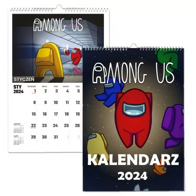 Kalendarz ścienny Na Rok 2024 Among Us Prezent A3