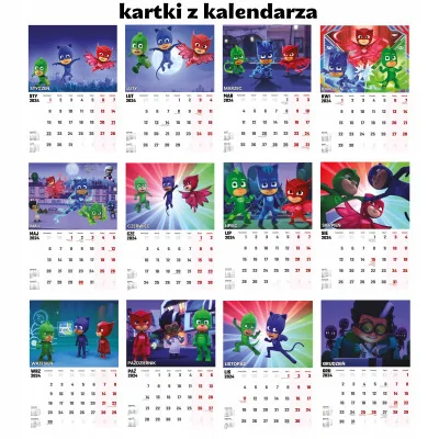 Kalendarz ścienny Na Rok 2024 Pidżamersi Bajka Wieloplanszowy A4