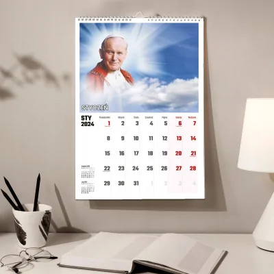 Kalendarz ścienny Na Rok 2024 Jan Paweł 2 Wojtyła Wieloplanszowy A4