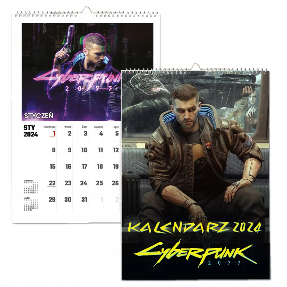 Kalendarz ścienny Na Rok 2024 Cyber Punk 2077 Gra Wieloplanszowy A4