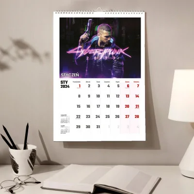 Kalendarz ścienny Na Rok 2024 Cyber Punk 2077 Gra Wieloplanszowy A4