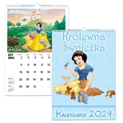Kalendarz ścienny Na Rok 2024 Królewna śnieżka Wieloplanszowy A4