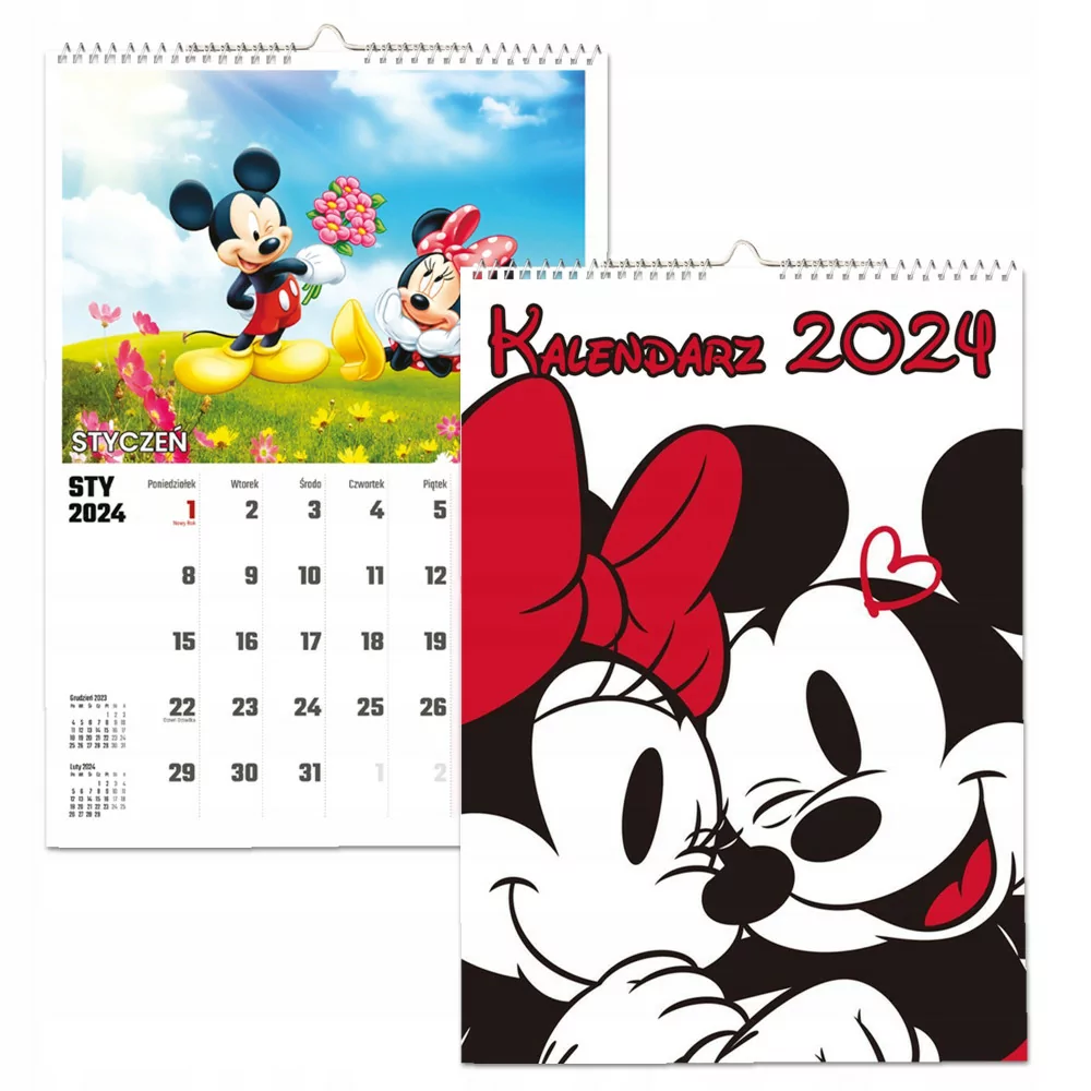 Kalendarz ścienny Na Rok 2024 Myszka Micki Minnie Wieloplanszowy A4