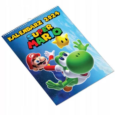 Kalendarz ścienny Na Rok 2024 Super Mario Luigi Wieloplanszowy A4