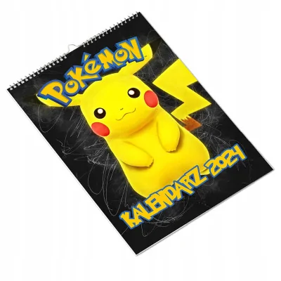 Kalendarz ścienny Na Rok 2024 Pokemon Pikachu Pokeball Wieloplanszowy A4