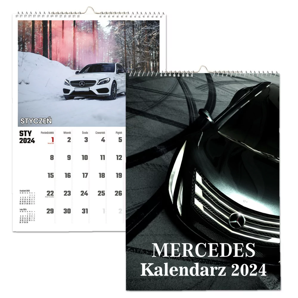 Kalendarz ścienny Na Rok 2024 Mercedes Wieloplanszowy A4