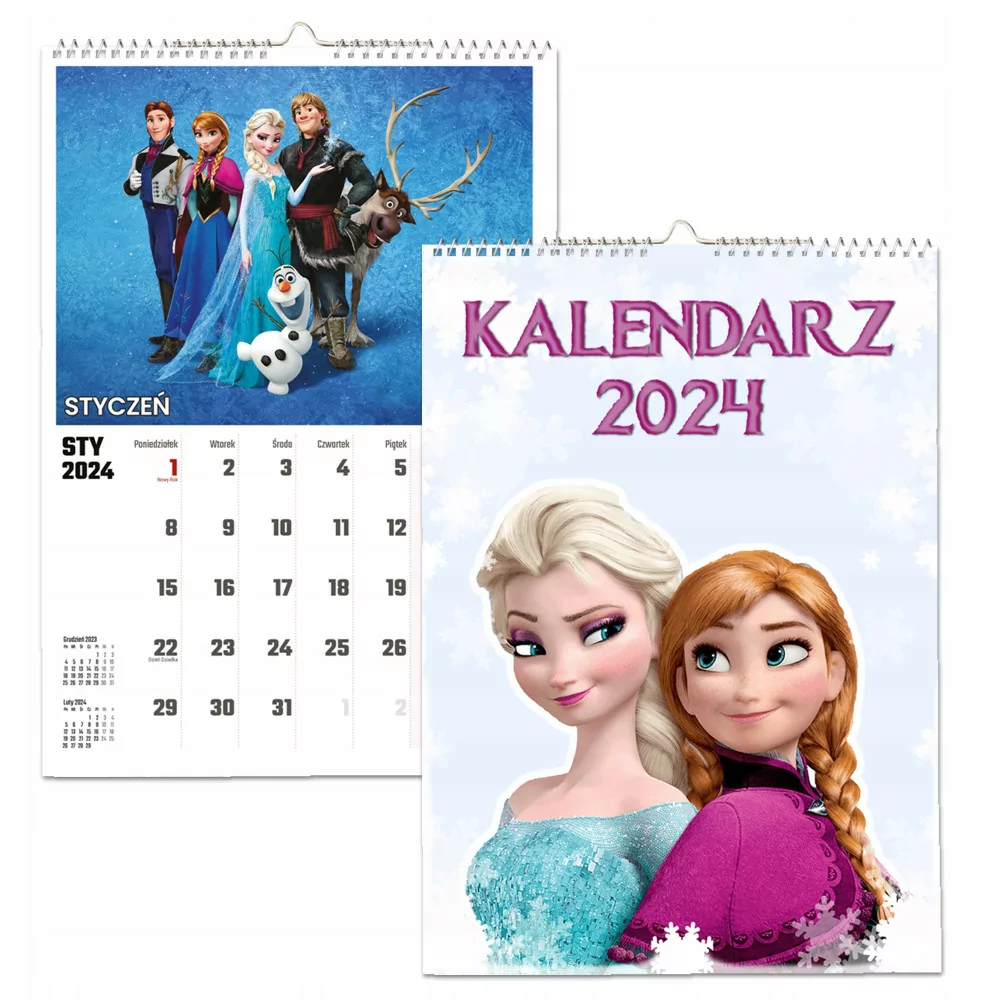 Kalendarz ścienny Na Rok 2024 Frozen Kraina Lodu Wieloplanszowy A4