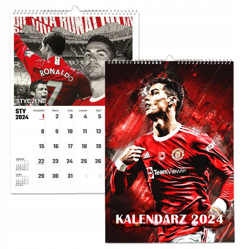 Kalendarz ścienny Na Rok 2024 Crystiano Ronaldo Cr7 Wieloplanszowy A4